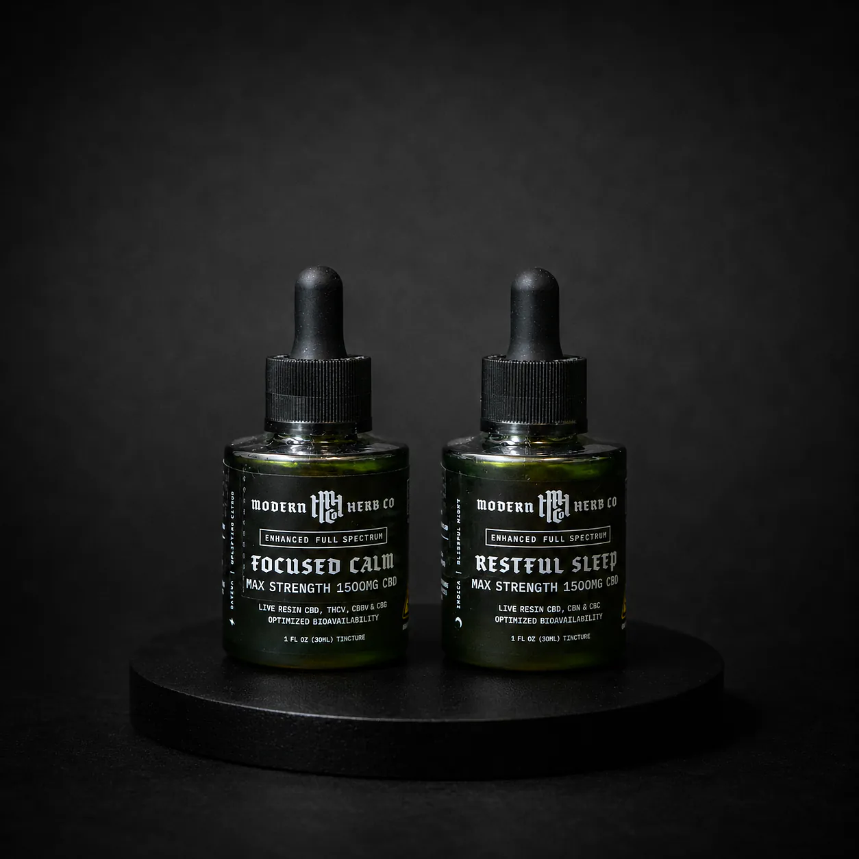 Modern Herb Co Focused Calm and Restful Sleep — Enhanced Full Spectrum Live Resin CBD Tinctures