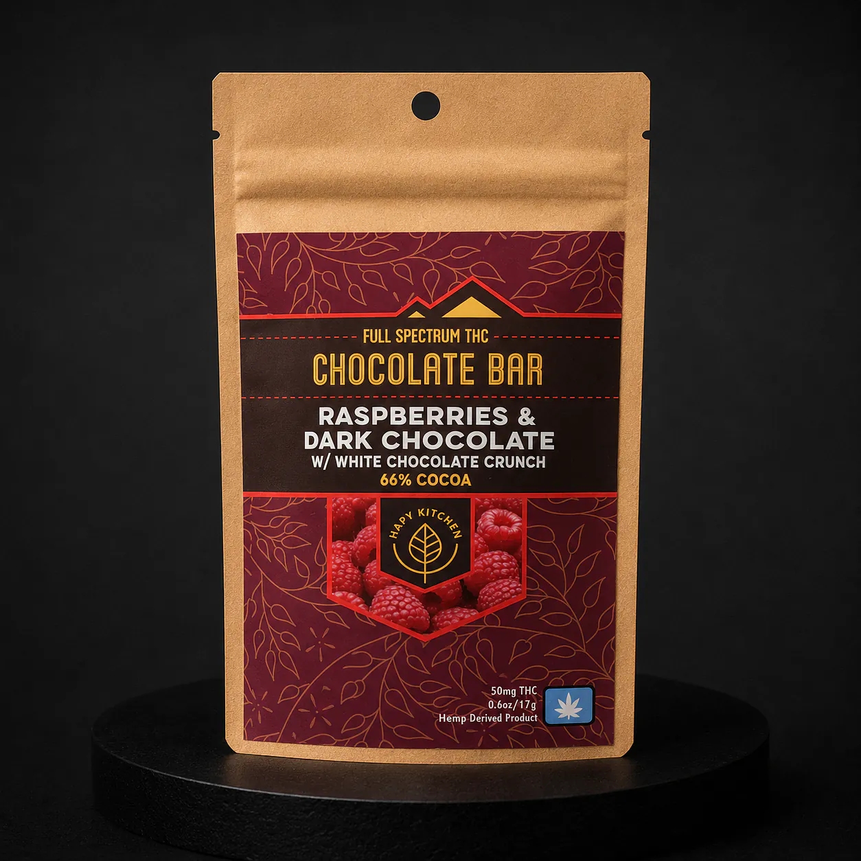 Hapy Kitchen Raspberries and Dark Chocolate Bar with White Chocolate Crunch