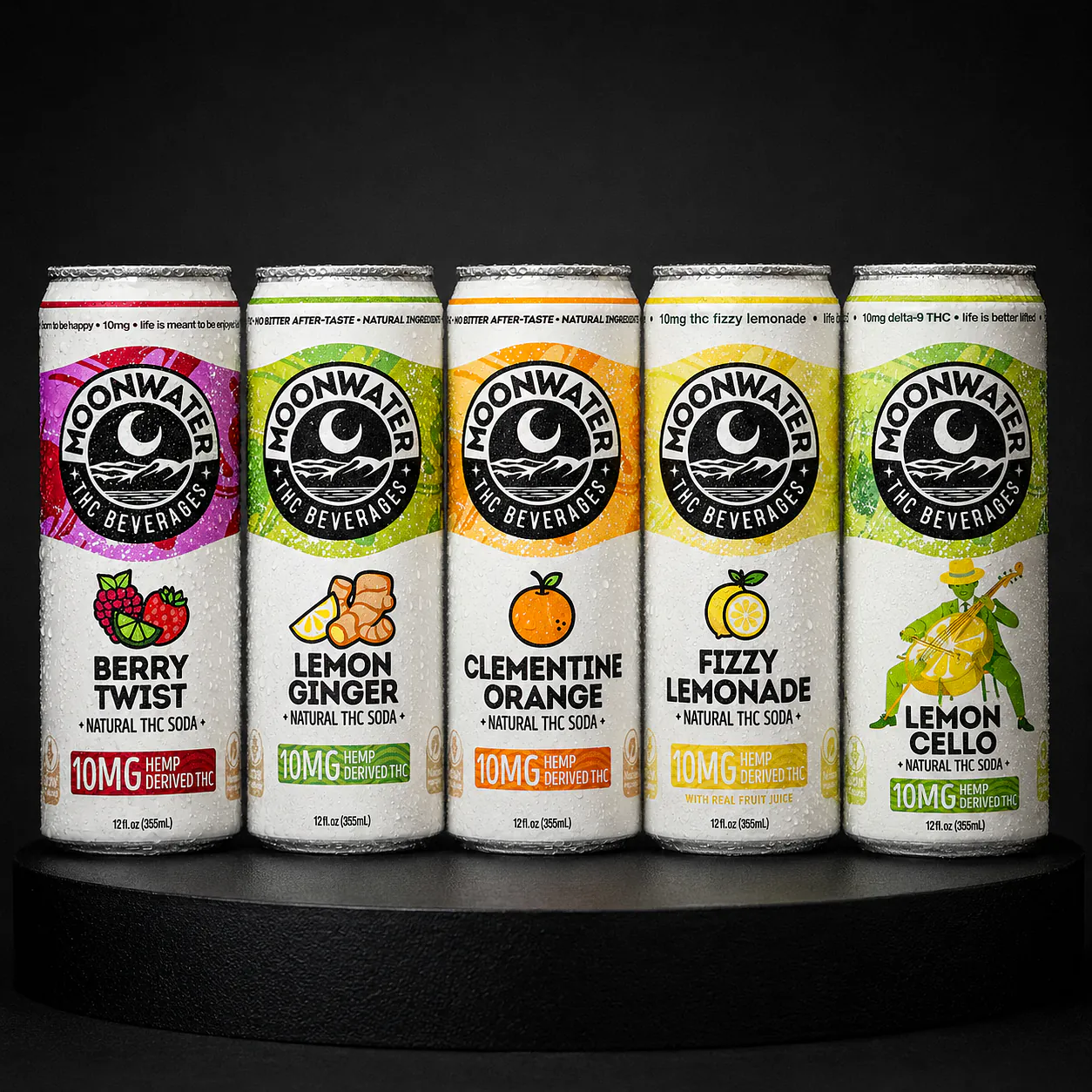 Moonwater Natural THC Soda — 5 flavors, 10mg Hemp-Derived THC per can